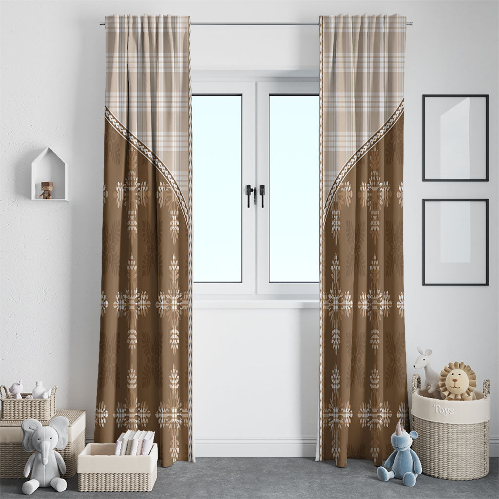 Beige Hawaii Paniolo Quilt Motif Window Curtain