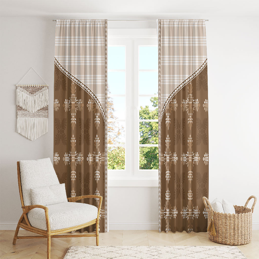 Beige Hawaii Paniolo Quilt Motif Window Curtain
