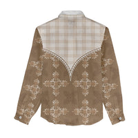 Beige Hawaii Paniolo Quilt Motif Women Casual Shirt