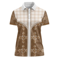 Beige Hawaii Paniolo Quilt Motif Women Polo Shirt