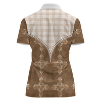 Beige Hawaii Paniolo Quilt Motif Women Polo Shirt