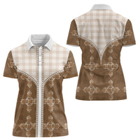 Beige Hawaii Paniolo Quilt Motif Women Polo Shirt