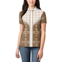 Beige Hawaii Paniolo Quilt Motif Women Polo Shirt
