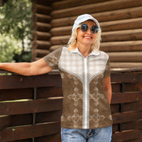Beige Hawaii Paniolo Quilt Motif Women Polo Shirt