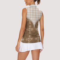 Beige Hawaii Paniolo Quilt Motif Women Sleeveless Polo Shirt