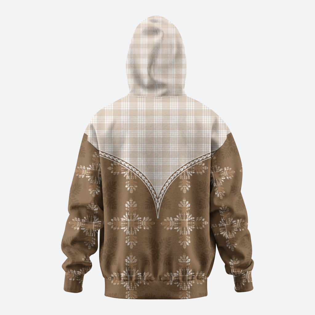 Beige Hawaii Paniolo Quilt Motif Zip Hoodie