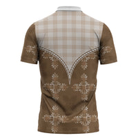 Beige Hawaii Paniolo Quilt Motif Zipper Polo Shirt
