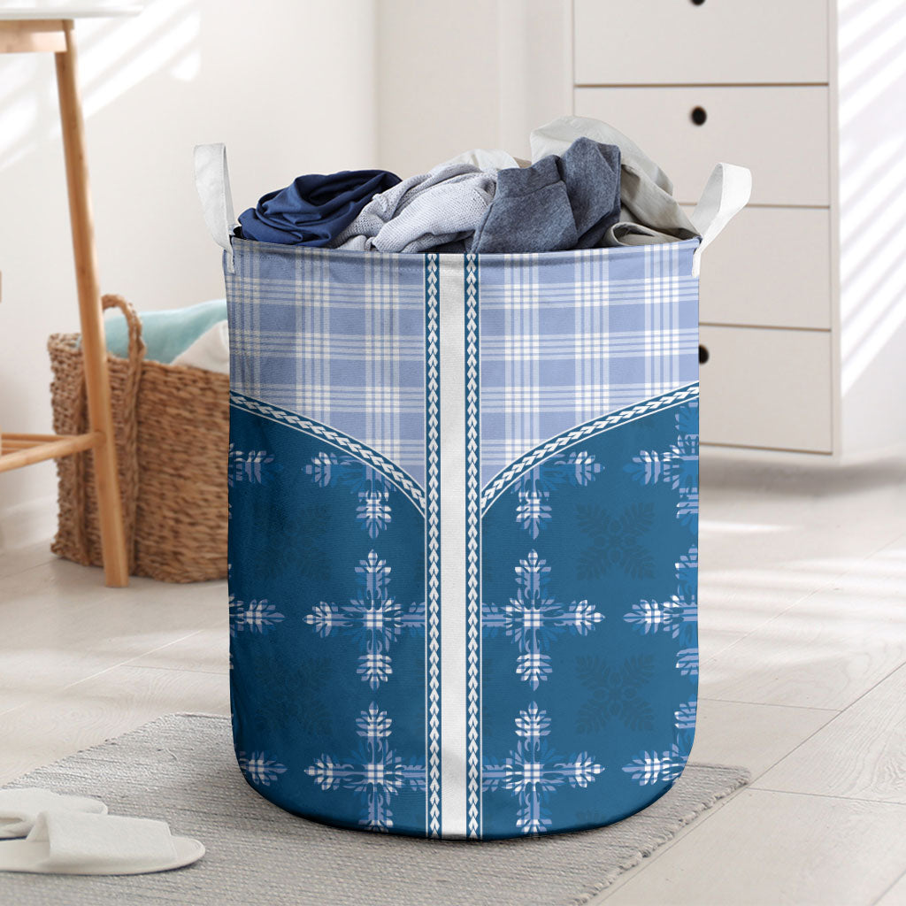 Blue Hawaii Paniolo Quilt Motif Laundry Basket LT05 Blue - Polynesian Pride