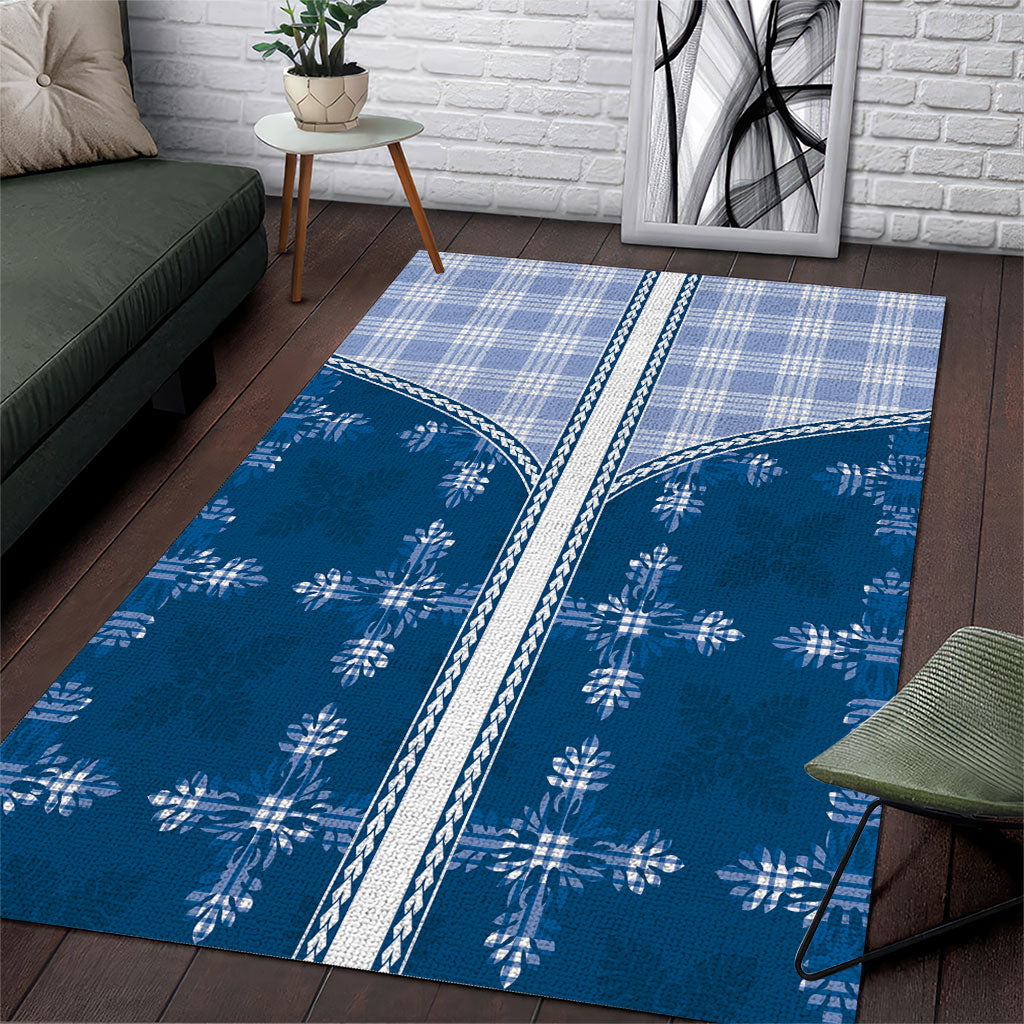 Blue Hawaii Paniolo Quilt Motif Area Rug
