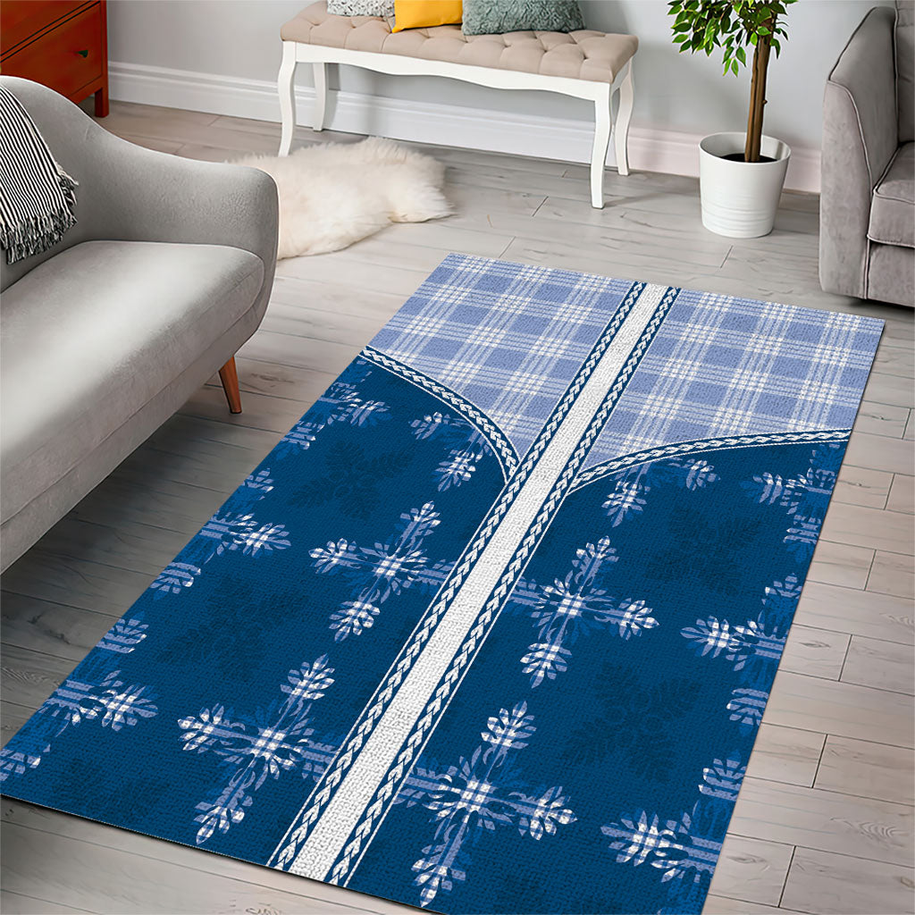 Blue Hawaii Paniolo Quilt Motif Area Rug