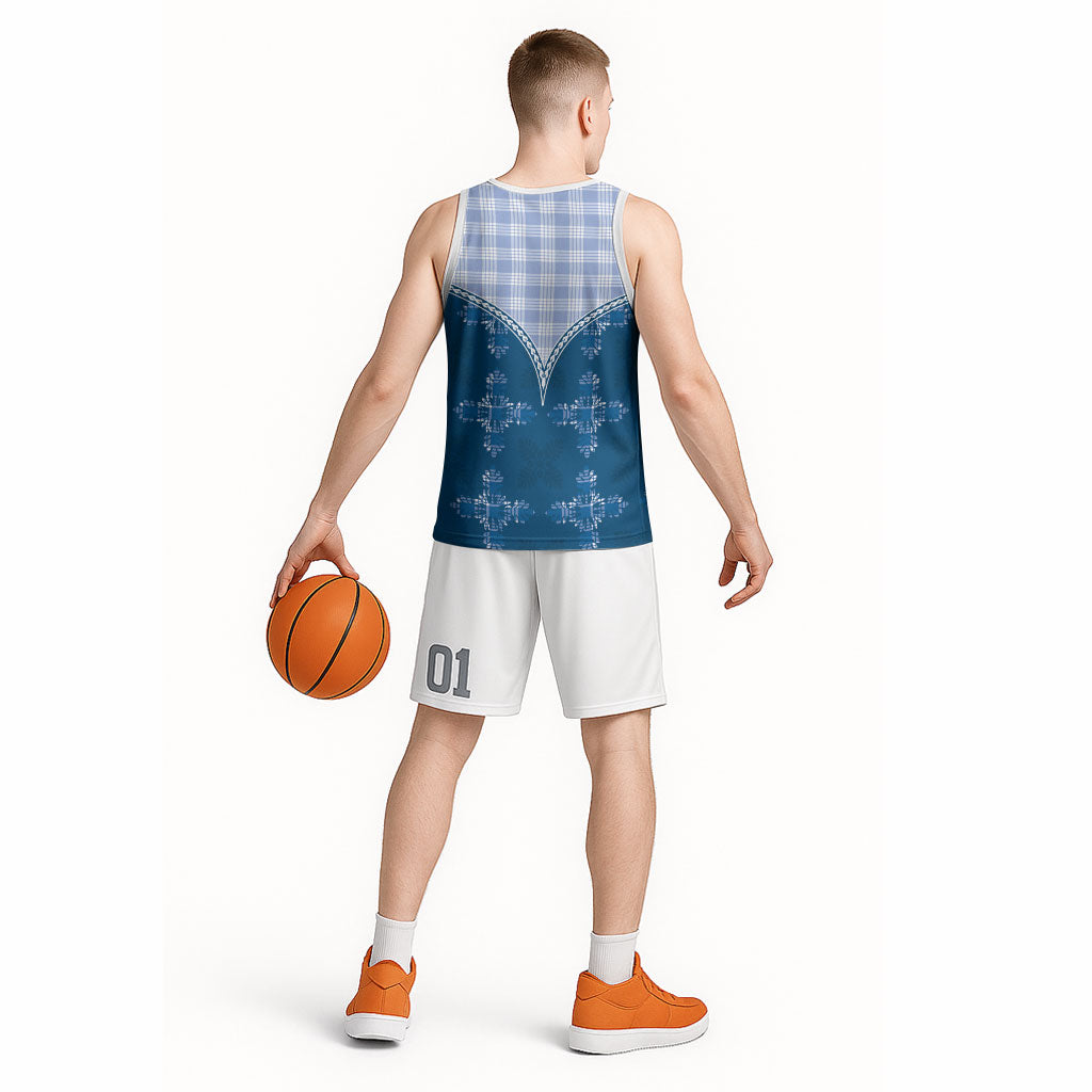 Blue Hawaii Paniolo Quilt Motif Basketball Jersey