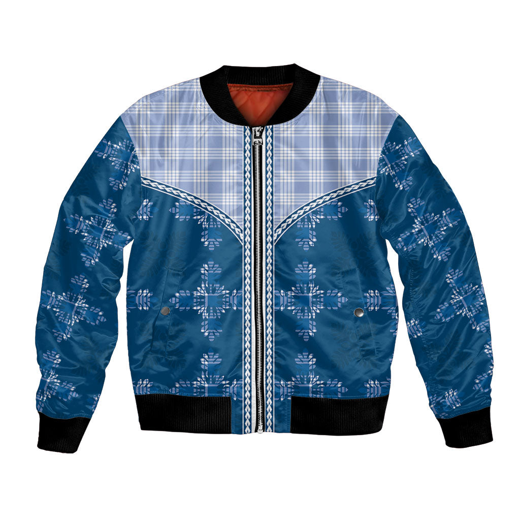 Blue Hawaii Paniolo Quilt Motif Bomber Jacket