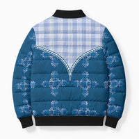 Blue Hawaii Paniolo Quilt Motif Bomber Puffer Jacket