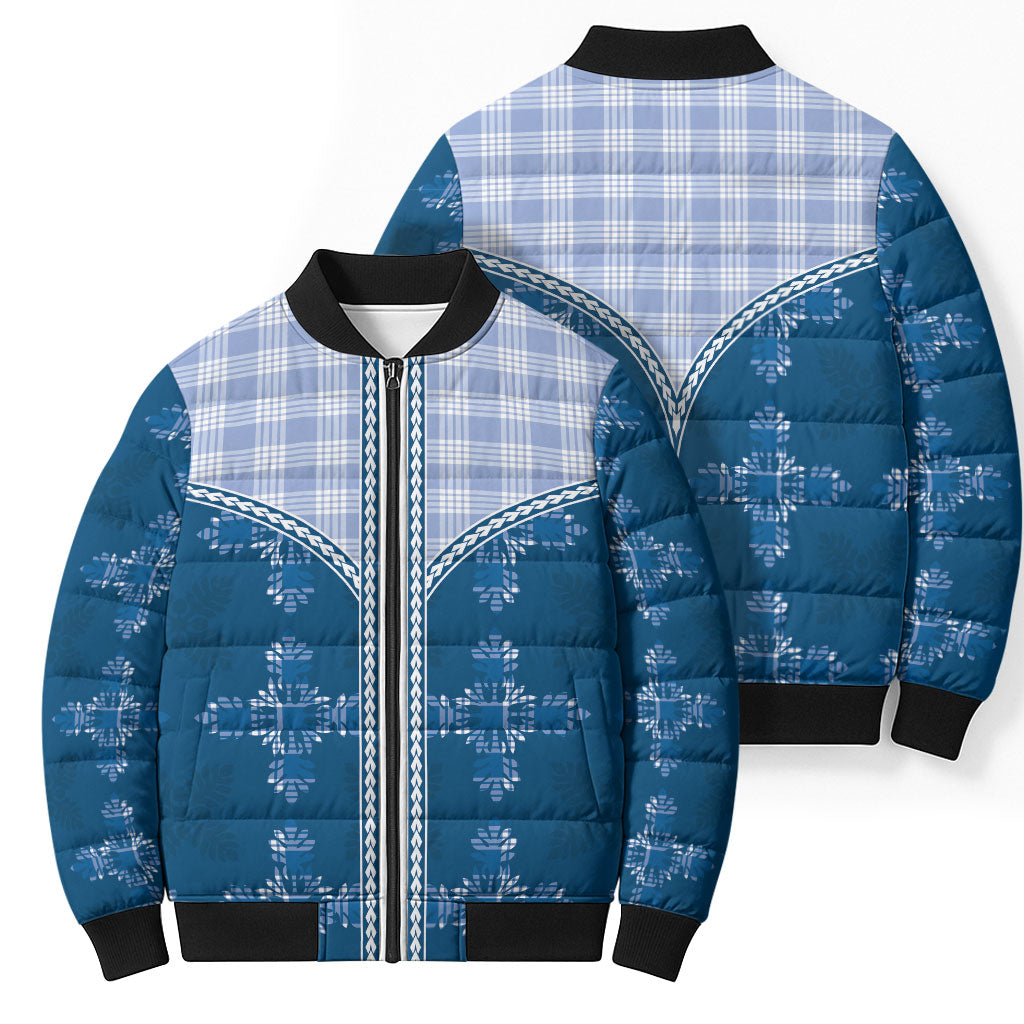 Blue Hawaii Paniolo Quilt Motif Bomber Puffer Jacket