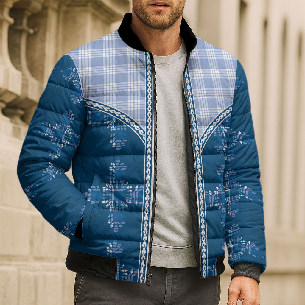 Blue Hawaii Paniolo Quilt Motif Bomber Puffer Jacket