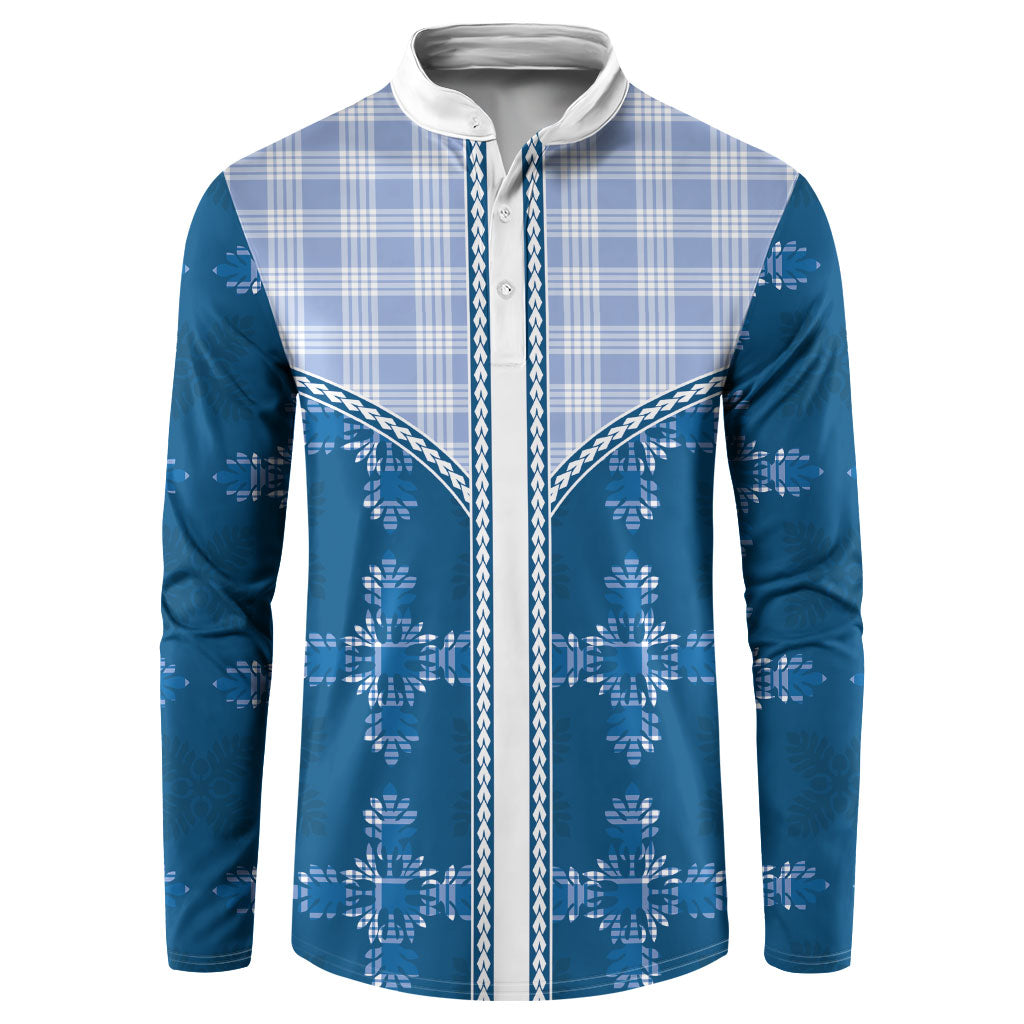 Blue Hawaii Paniolo Quilt Motif Button Sweatshirt