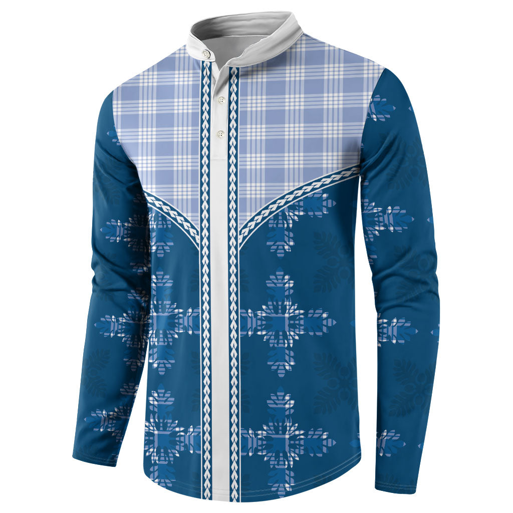 Blue Hawaii Paniolo Quilt Motif Button Sweatshirt