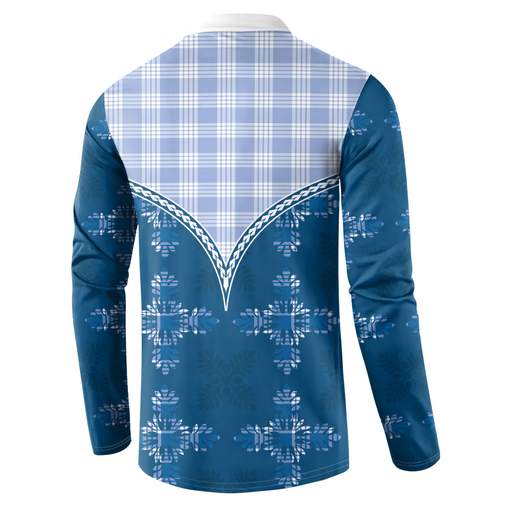 Blue Hawaii Paniolo Quilt Motif Button Sweatshirt