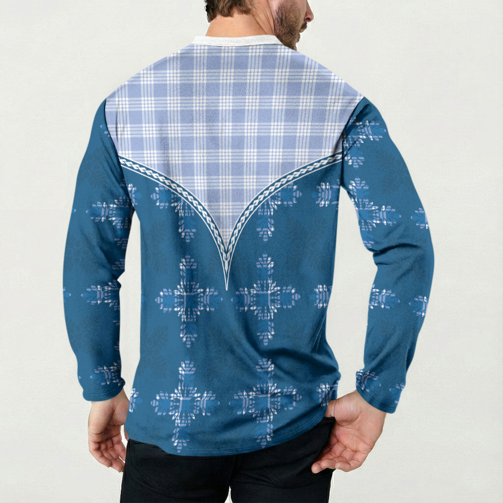 Blue Hawaii Paniolo Quilt Motif Button Sweatshirt