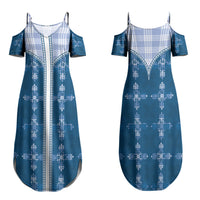 Blue Hawaii Paniolo Quilt Motif Family Matching Summer Maxi Dress and Hawaiian Shirt
