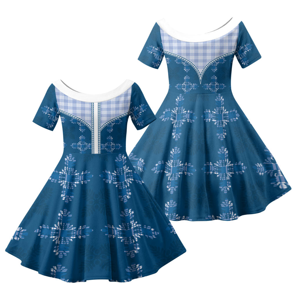 Blue Hawaii Paniolo Quilt Motif Family Matching Tank Maxi Dress and Hawaiian Shirt