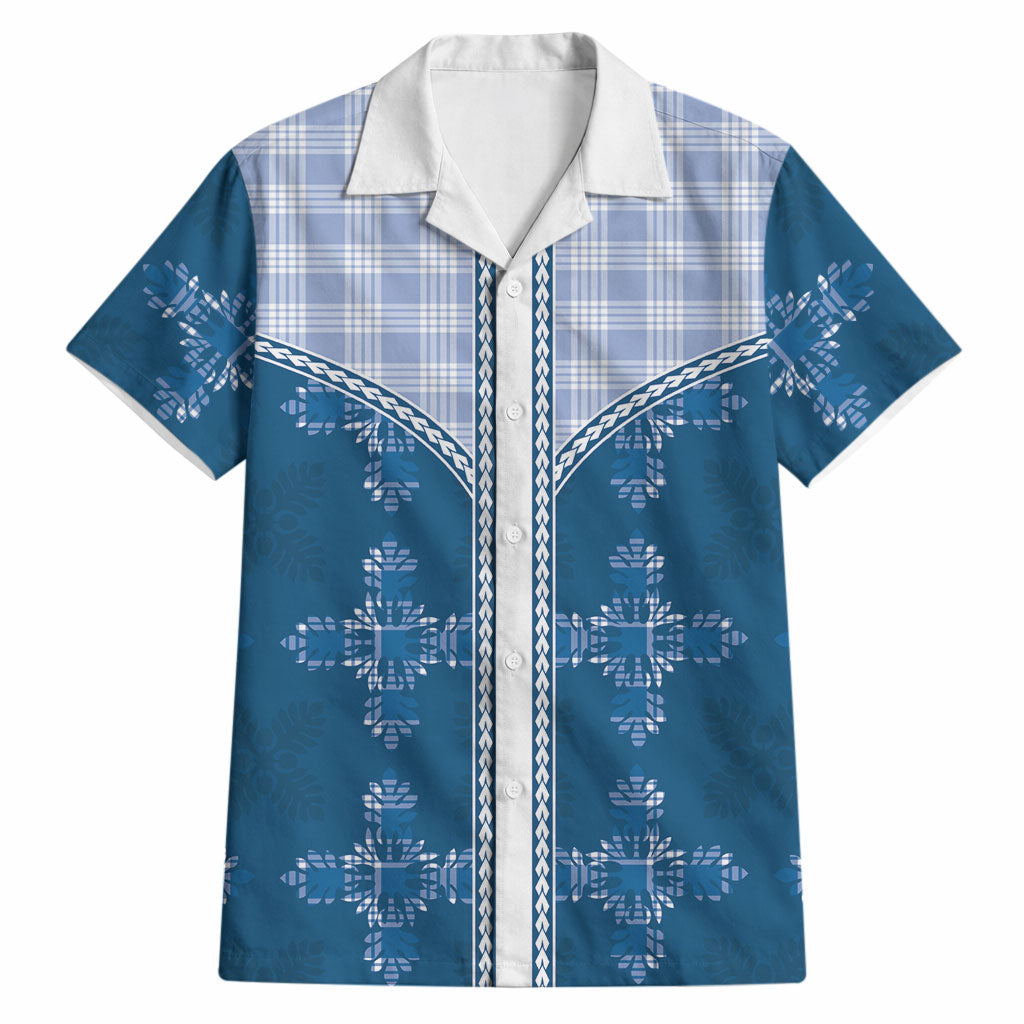 Blue Hawaii Paniolo Quilt Motif Hawaiian Shirt