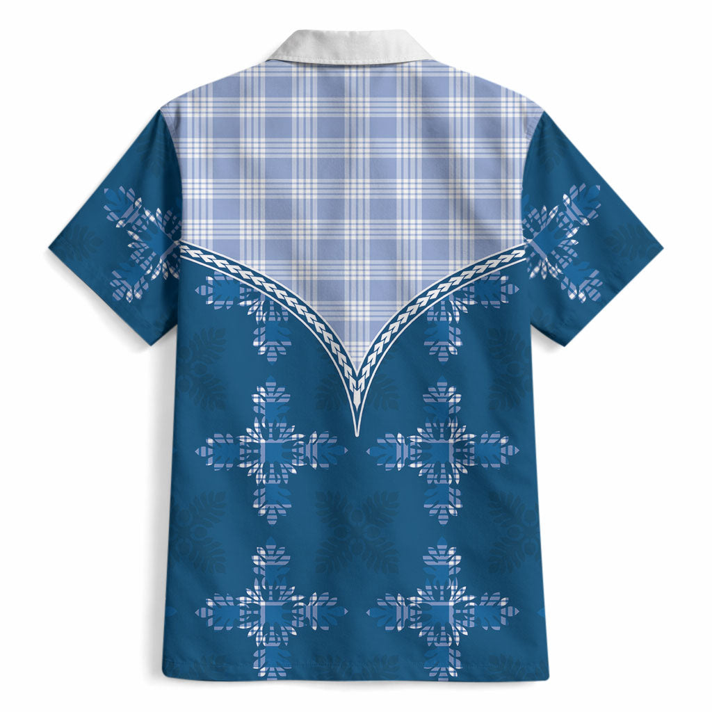 Blue Hawaii Paniolo Quilt Motif Hawaiian Shirt