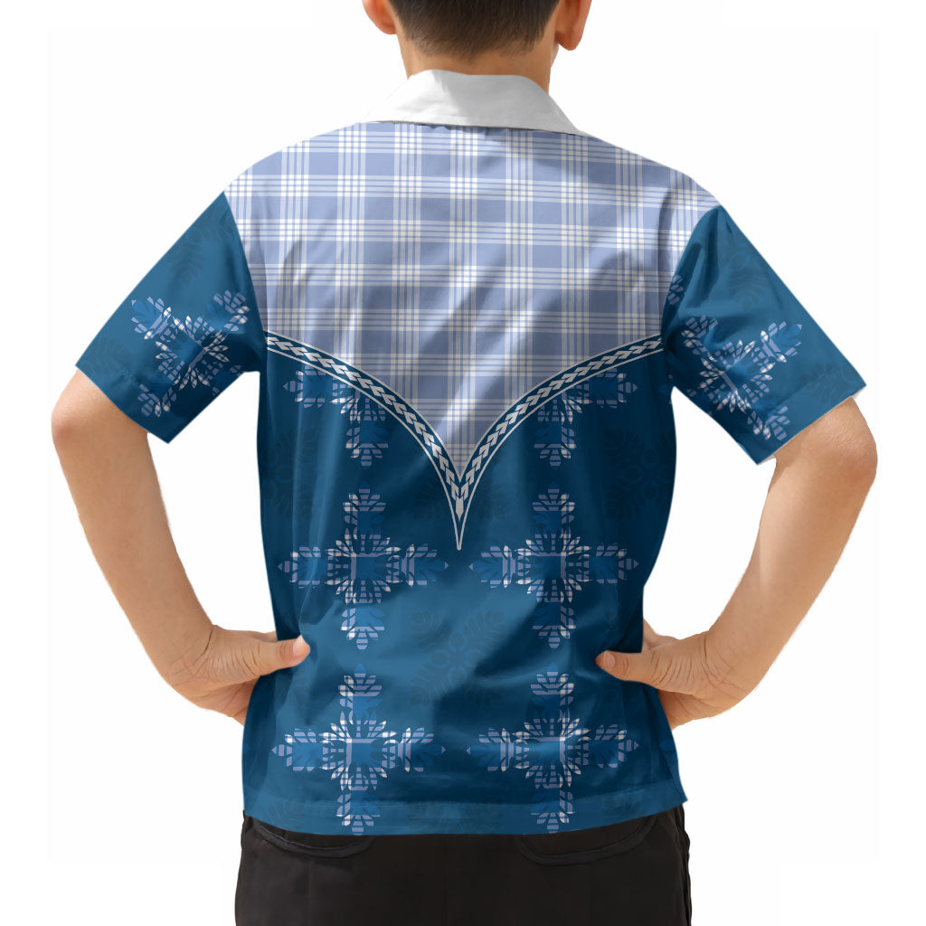 Blue Hawaii Paniolo Quilt Motif Hawaiian Shirt