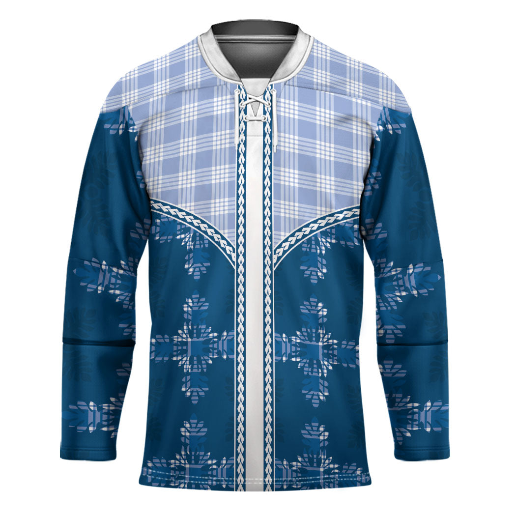 Blue Hawaii Paniolo Quilt Motif Hockey Jersey