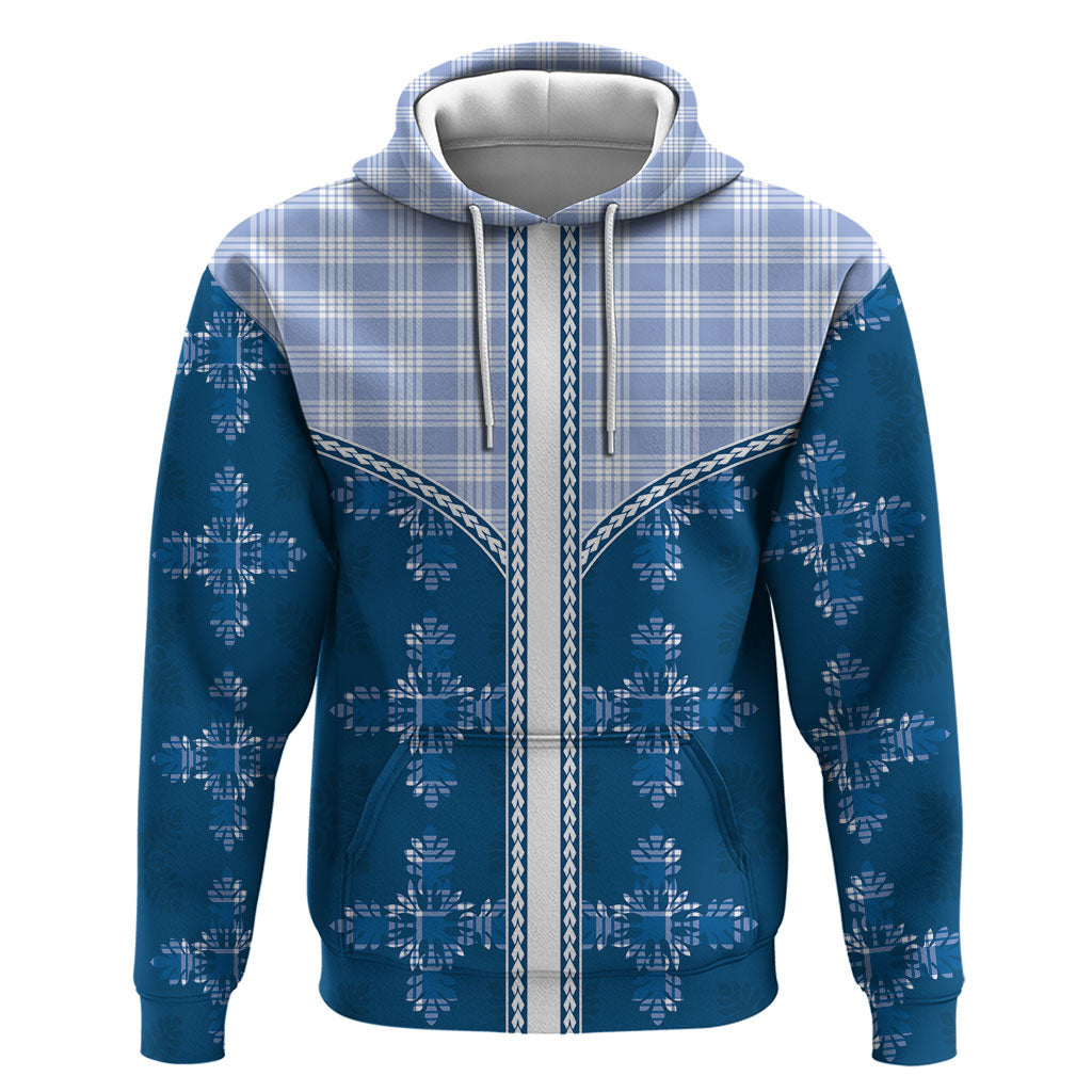 Blue Hawaii Paniolo Quilt Motif Hoodie