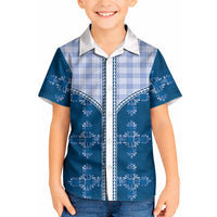 Blue Hawaii Paniolo Quilt Motif Kid Hawaiian Shirt
