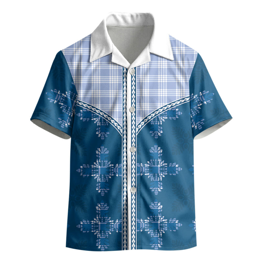 Blue Hawaii Paniolo Quilt Motif Kid Hawaiian Shirt