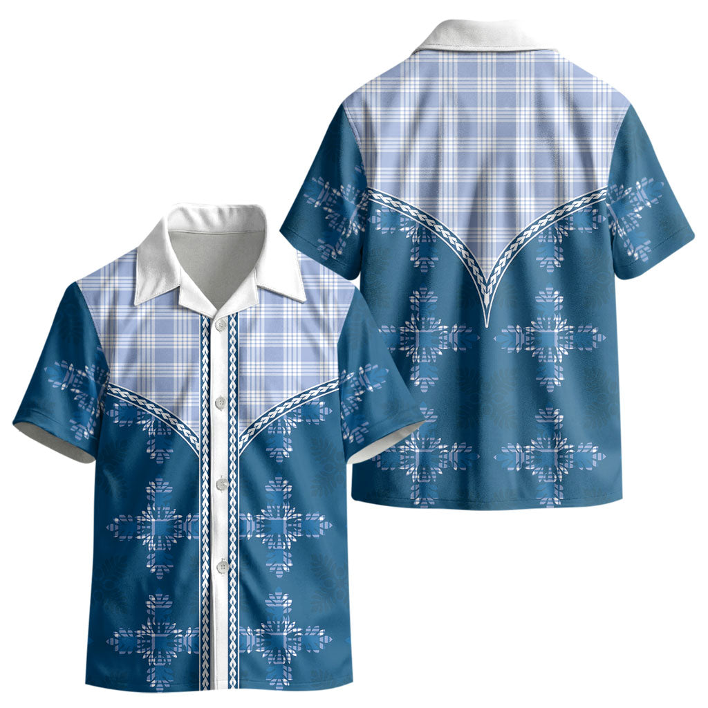 Blue Hawaii Paniolo Quilt Motif Kid Hawaiian Shirt