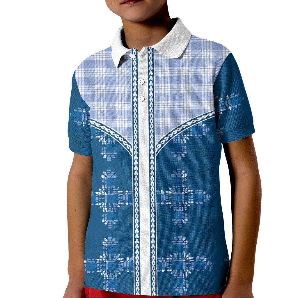 Blue Hawaii Paniolo Quilt Motif Kid Polo Shirt