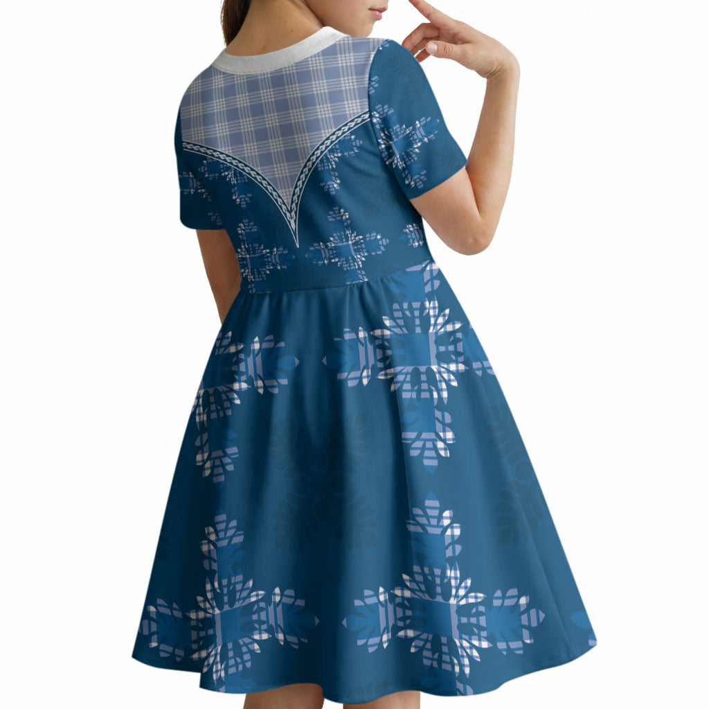 Blue Hawaii Paniolo Quilt Motif Kid Short Sleeve Dress