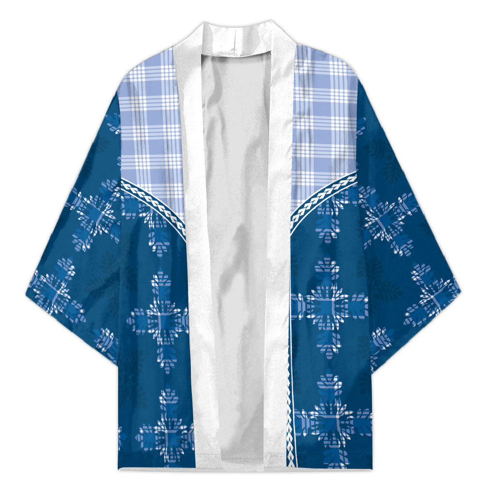 Blue Hawaii Paniolo Quilt Motif Kimono