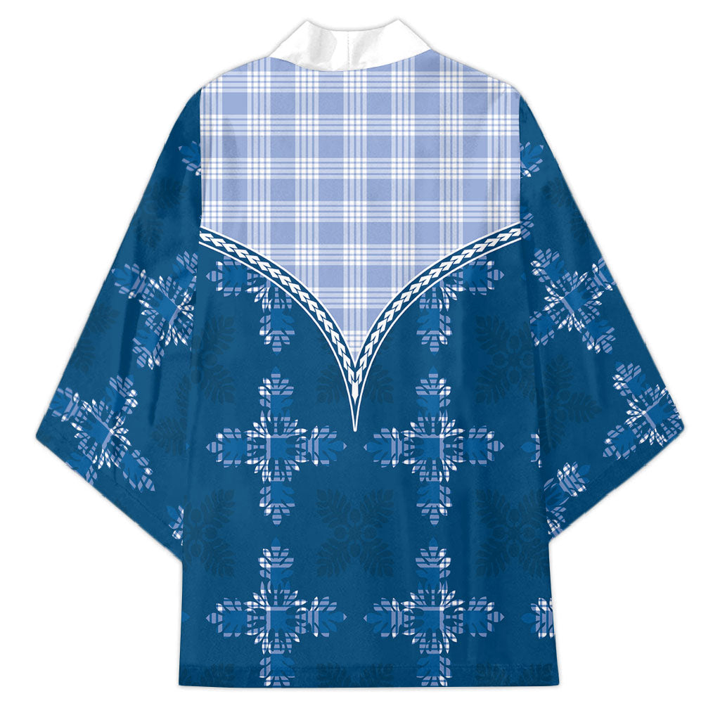 Blue Hawaii Paniolo Quilt Motif Kimono