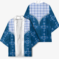 Blue Hawaii Paniolo Quilt Motif Kimono