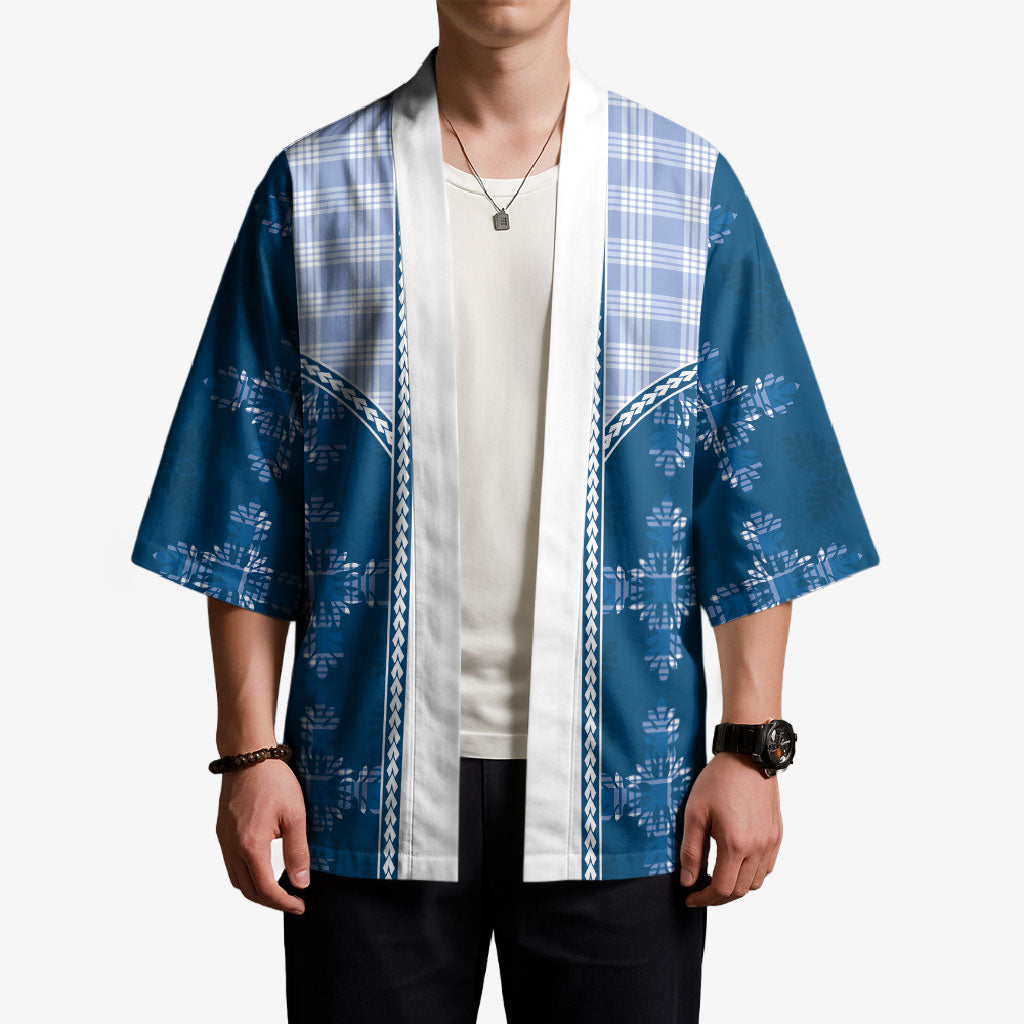 Blue Hawaii Paniolo Quilt Motif Kimono