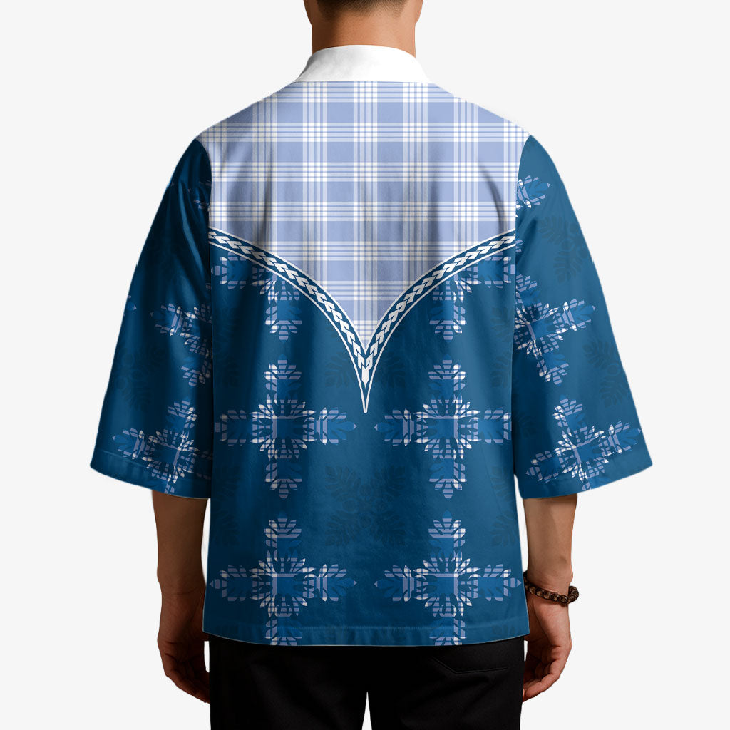 Blue Hawaii Paniolo Quilt Motif Kimono