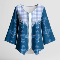 Blue Hawaii Paniolo Quilt Motif Kimono Sleeve Blouse