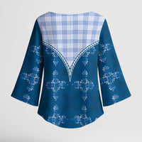 Blue Hawaii Paniolo Quilt Motif Kimono Sleeve Blouse