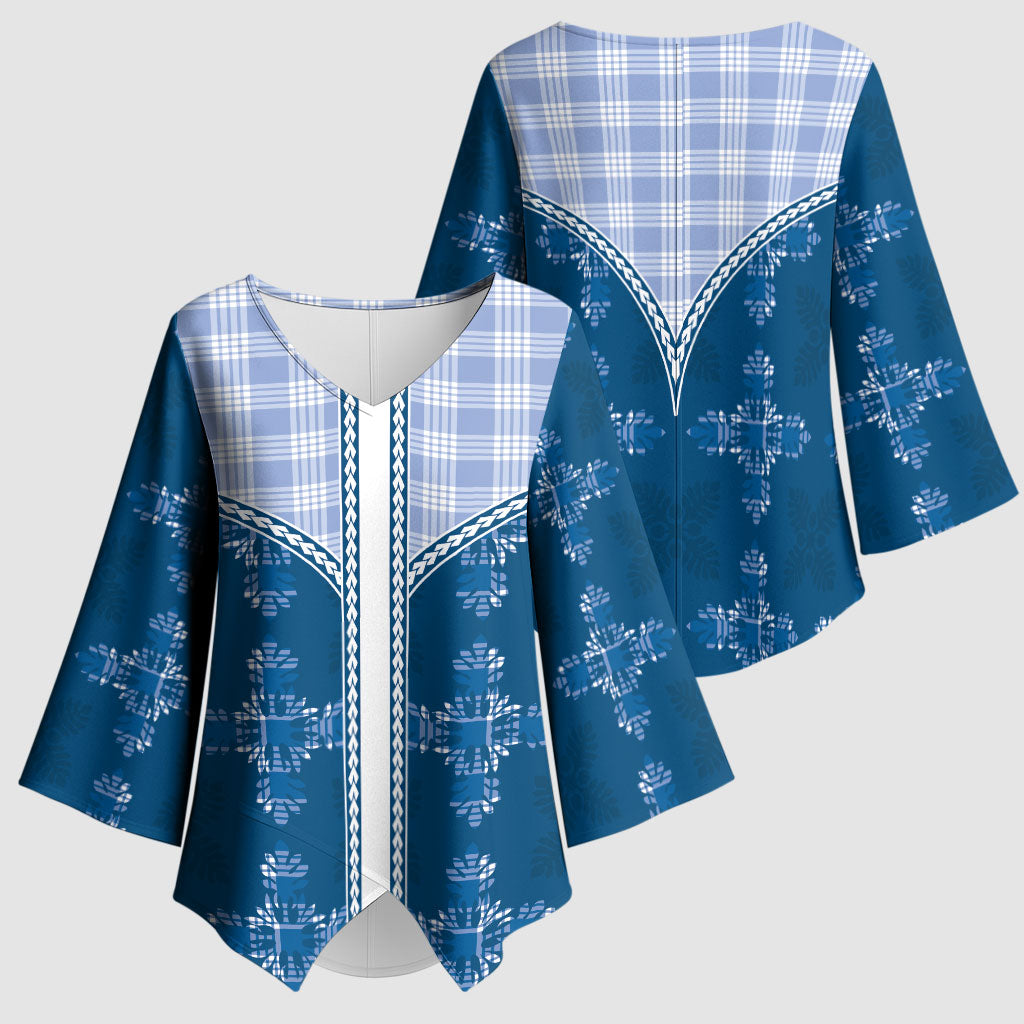 Blue Hawaii Paniolo Quilt Motif Kimono Sleeve Blouse