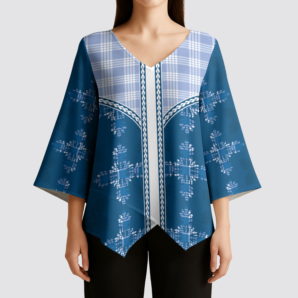 Blue Hawaii Paniolo Quilt Motif Kimono Sleeve Blouse