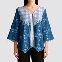 Blue Hawaii Paniolo Quilt Motif Kimono Sleeve Blouse