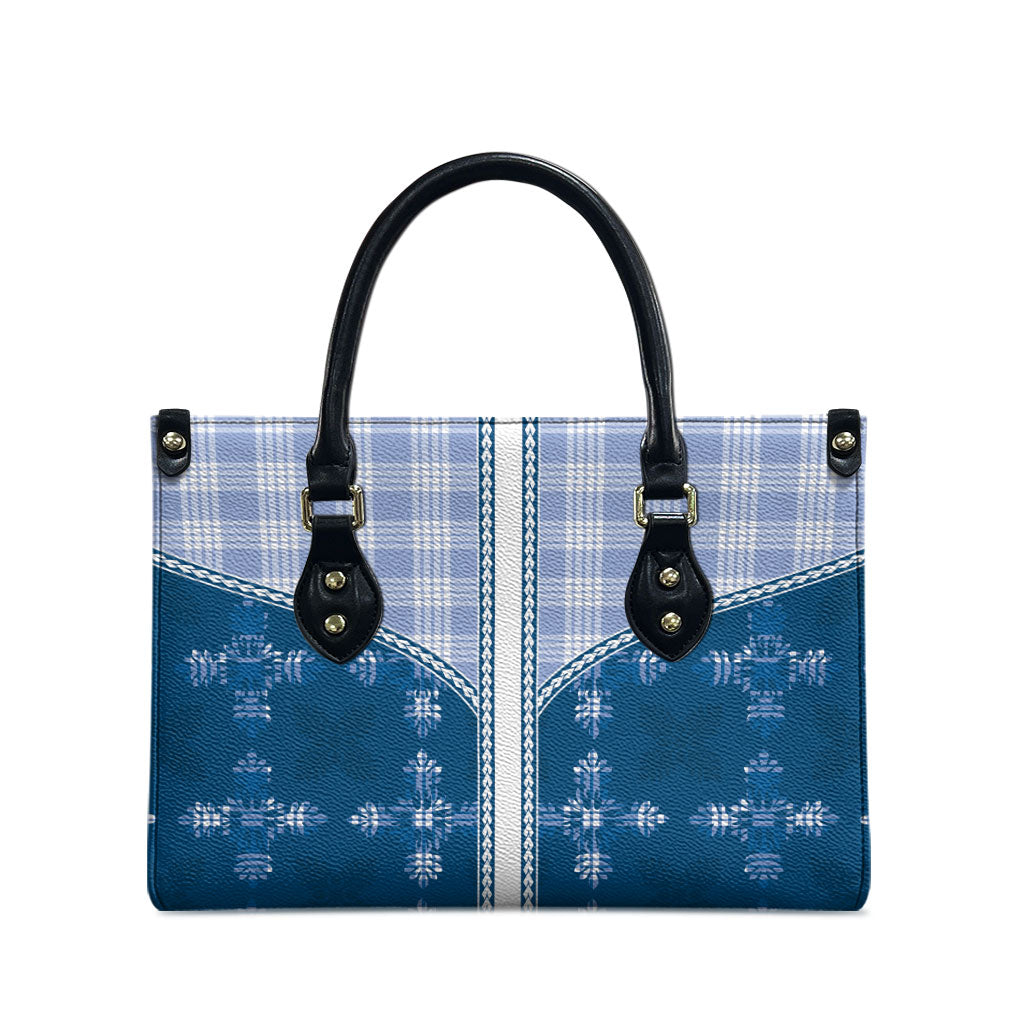 Blue Hawaii Paniolo Quilt Motif Leather Bag