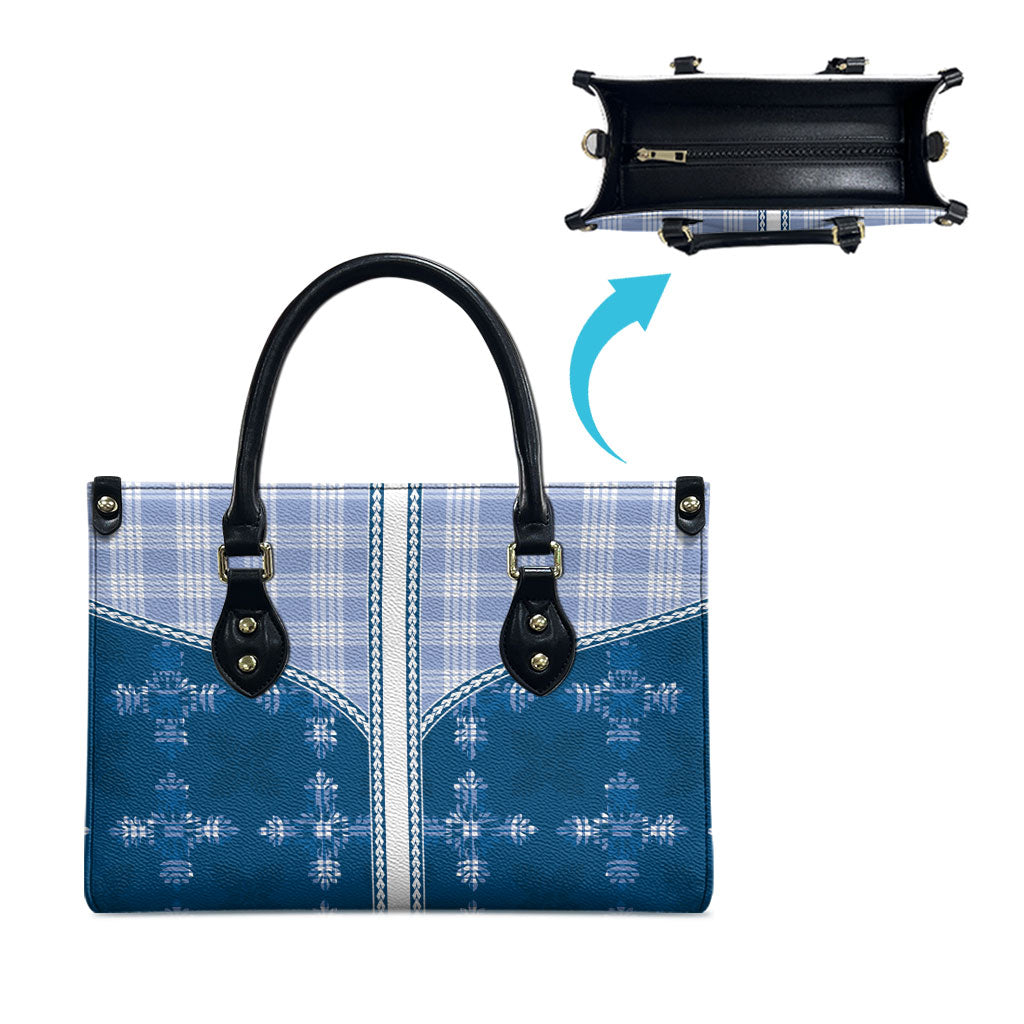 Blue Hawaii Paniolo Quilt Motif Leather Bag