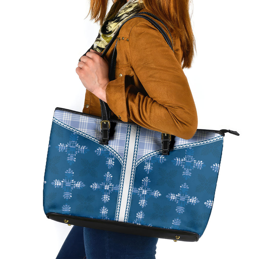 Blue Hawaii Paniolo Quilt Motif Leather Tote Bag
