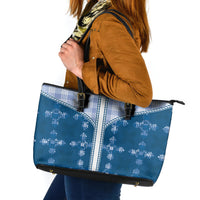 Blue Hawaii Paniolo Quilt Motif Leather Tote Bag