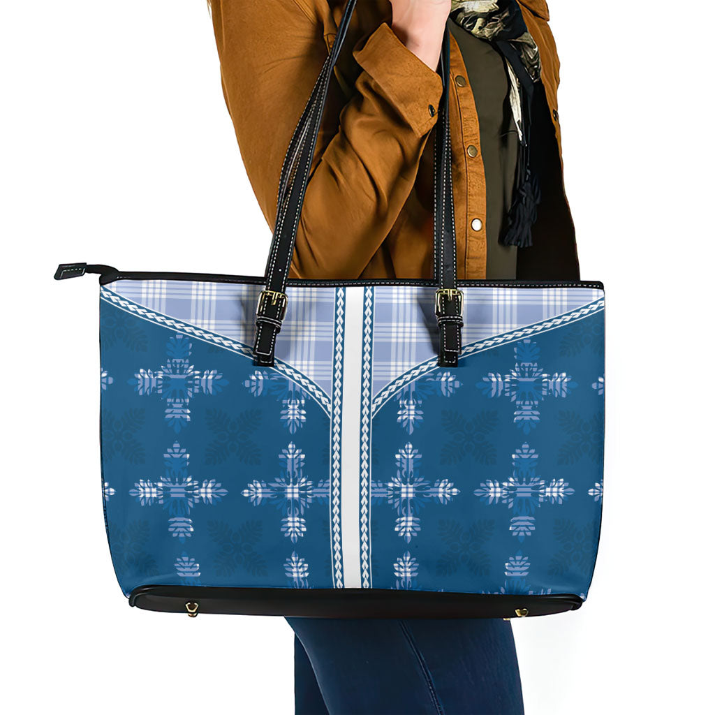 Blue Hawaii Paniolo Quilt Motif Leather Tote Bag